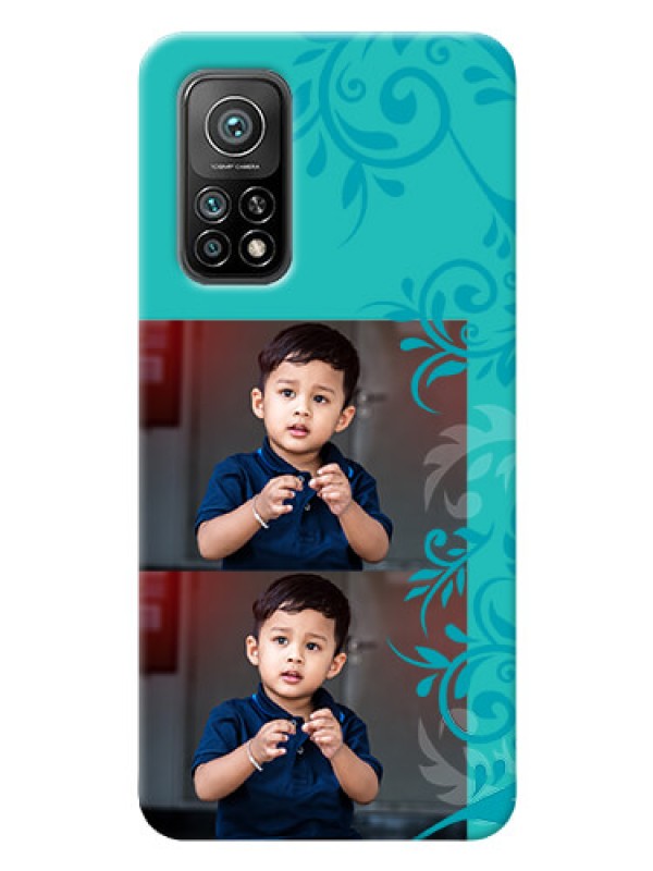 Custom Mi 10T Mobile Cases with Photo and Green Floral Design 