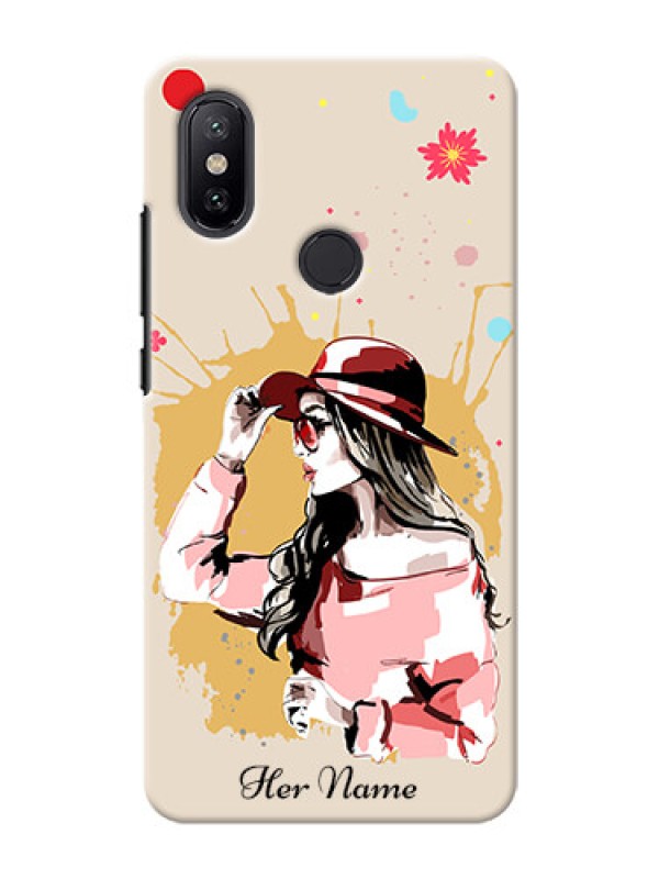 Custom Xiaomi Mi A2 Back Covers: Women with pink hat Design