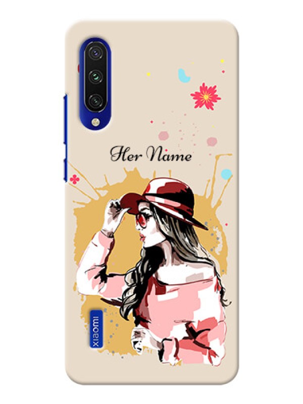 Custom Xiaomi Mi A3 Back Covers: Women with pink hat Design