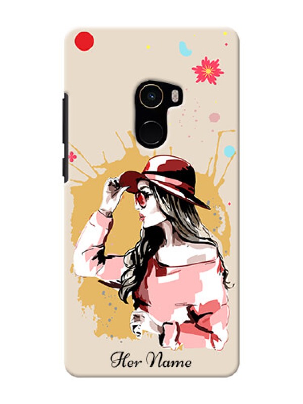 Custom Xiaomi Mi Mix 2 Back Covers: Women with pink hat Design