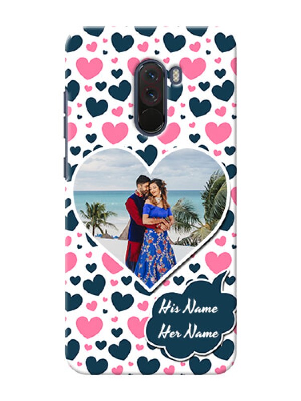 Custom Poco F1 Mobile Covers Online: Pink & Blue Heart Design