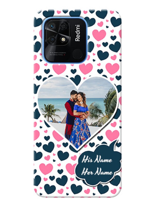 Custom Redmi 10 Power Mobile Covers Online: Pink & Blue Heart Design