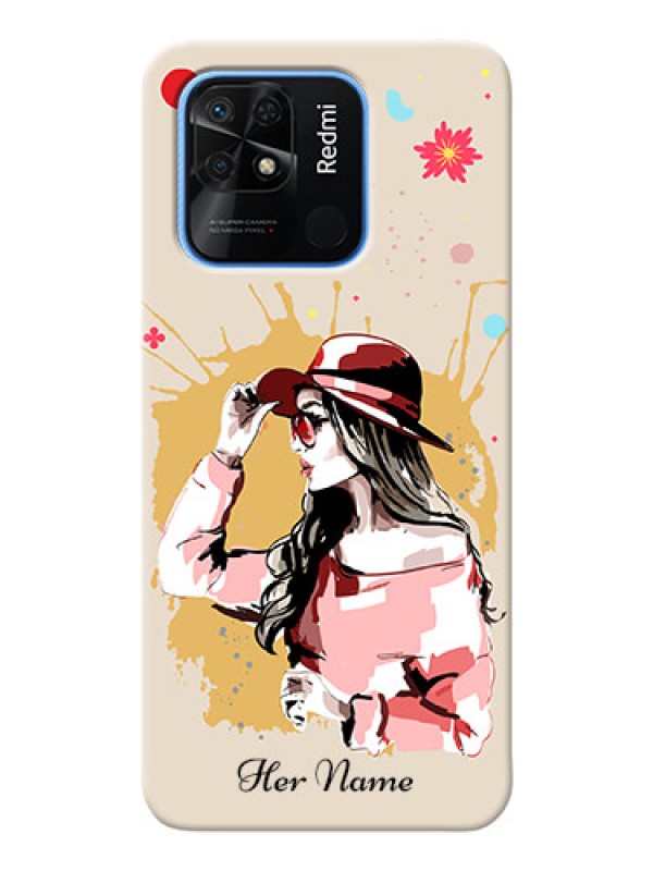 Custom Redmi 10 Power Back Covers: Women with pink hat Design