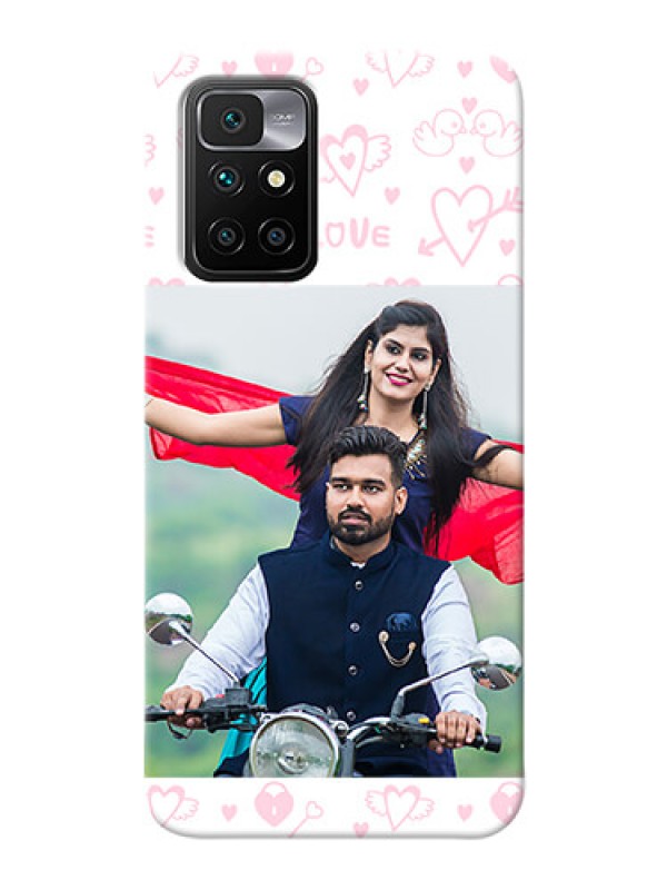 Custom Redmi 10 Prime personalized phone covers: Pink Flying Heart Design