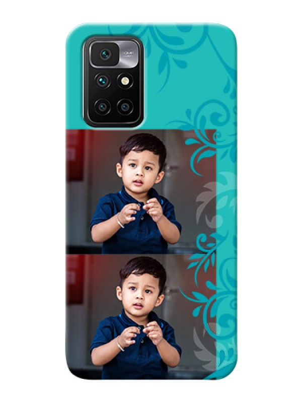 Custom Redmi 10 Prime Mobile Cases with Photo and Green Floral Design 