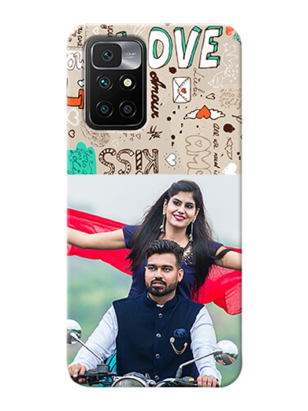 Custom Redmi 10 Prime Personalised mobile covers: Love Doodle Pattern 