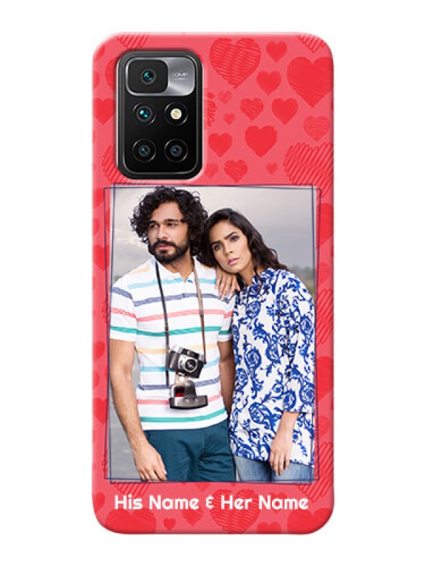 Custom Redmi 10 Prime Mobile Back Covers: with Red Heart Symbols Design
