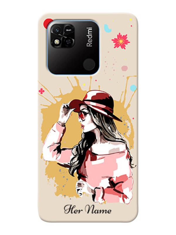 Custom Redmi 10A Back Covers: Women with pink hat Design