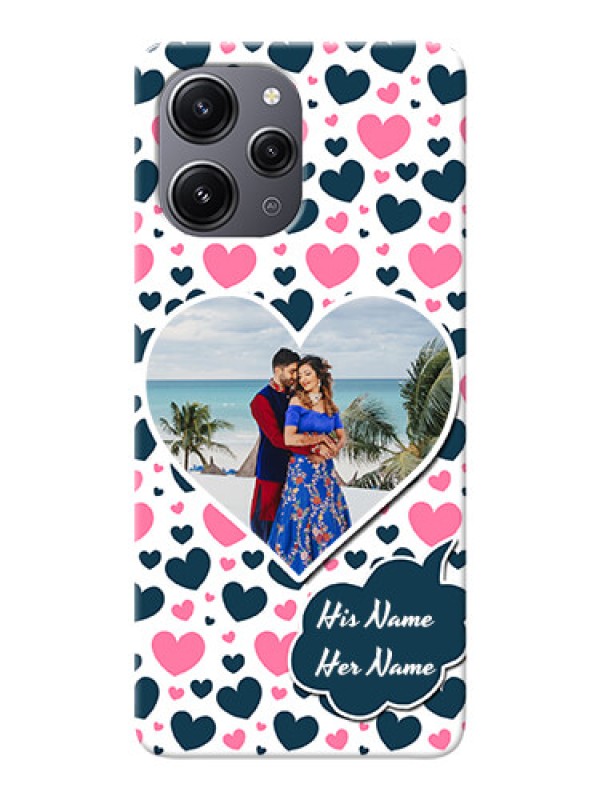 Custom Redmi 12 4G Mobile Covers Online: Pink & Blue Heart Design