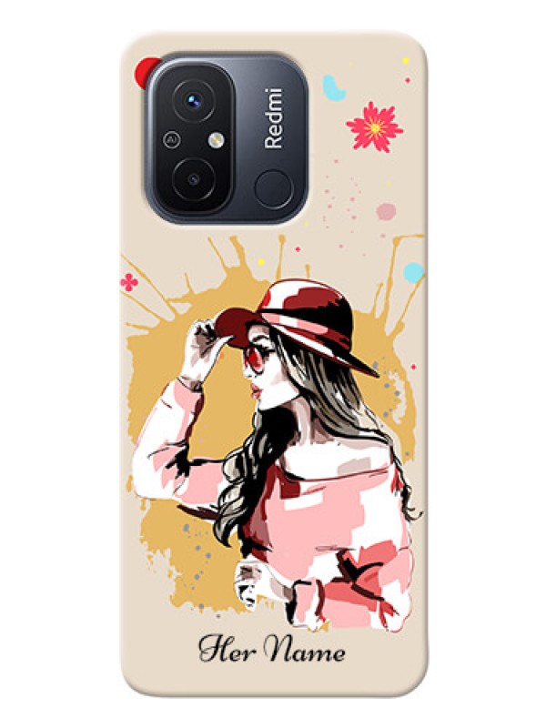 Custom Redmi 12C Back Covers: Women with pink hat Design