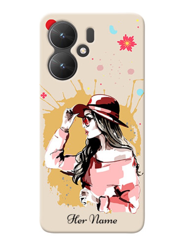 Custom Redmi 13C 5G Photo Printing on Case with Women with pink hat Design