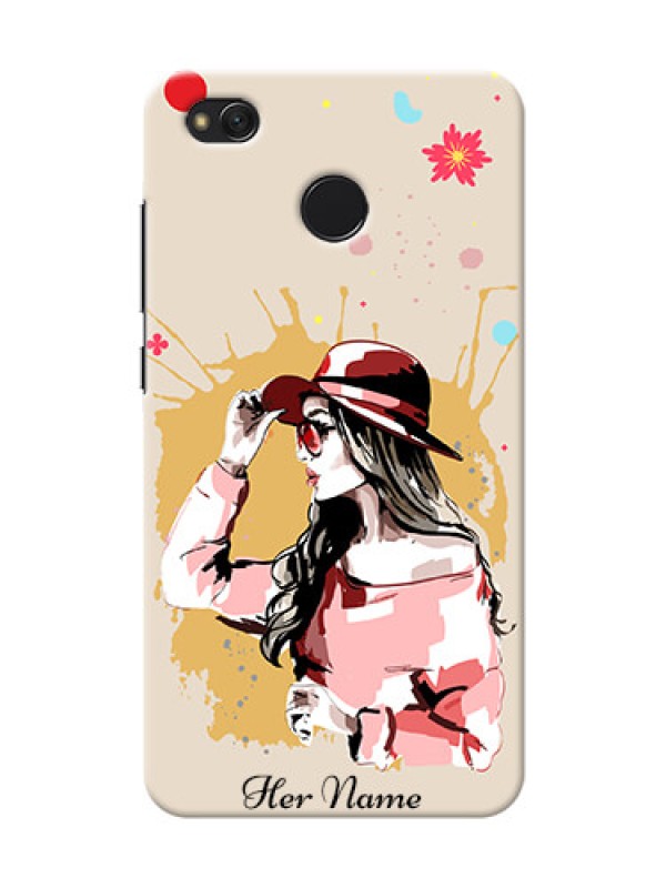 Custom Redmi 4 Back Covers: Women with pink hat Design