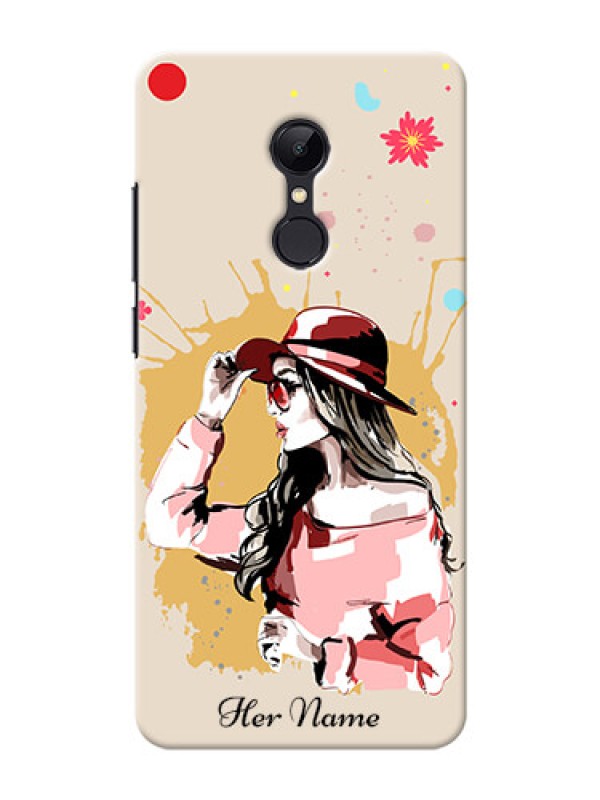 Custom Redmi 5 Back Covers: Women with pink hat Design