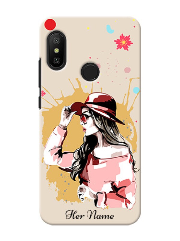 Custom Redmi 6 Pro Back Covers: Women with pink hat Design