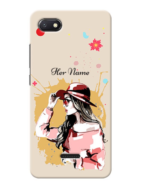 Custom Redmi 6A Back Covers: Women with pink hat Design