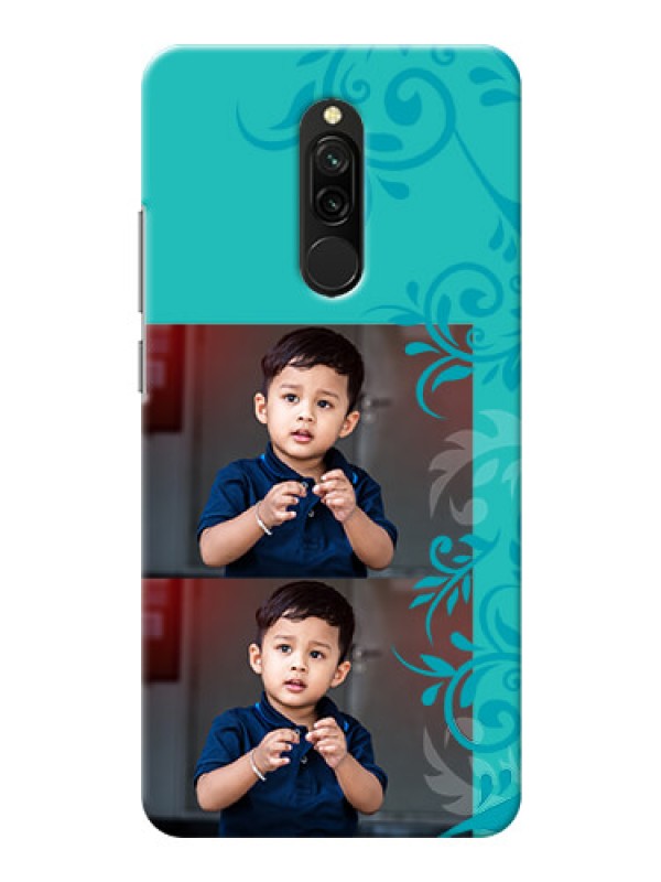 Custom Redmi 8 Mobile Cases with Photo and Green Floral Design 