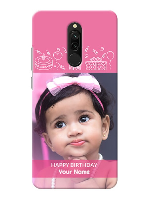 Custom Redmi 8 Custom Mobile Cover with Birthday Line Art Design