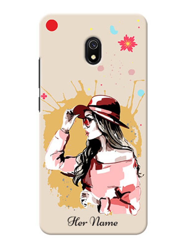 Custom Redmi 8A Back Covers: Women with pink hat Design