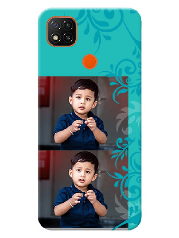 Custom Redmi 9 Activ Mobile Cases with Photo and Green Floral Design 