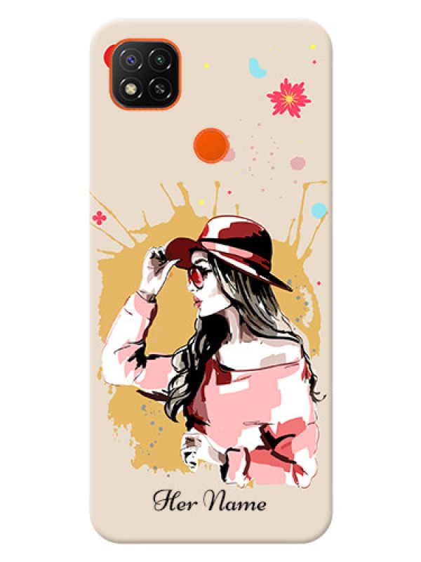 Custom Redmi 9 Activ Back Covers: Women with pink hat Design