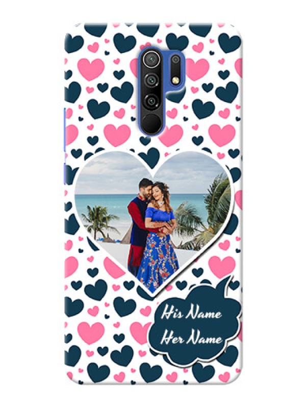 Custom Redmi 9 Prime Mobile Covers Online: Pink & Blue Heart Design