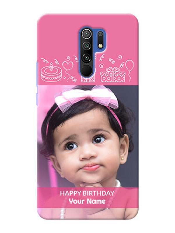Custom Redmi 9 Prime Custom Mobile Cover with Birthday Line Art Design