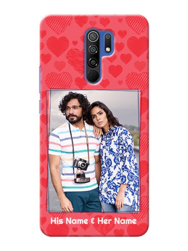 Custom Redmi 9 Prime Mobile Back Covers: with Red Heart Symbols Design