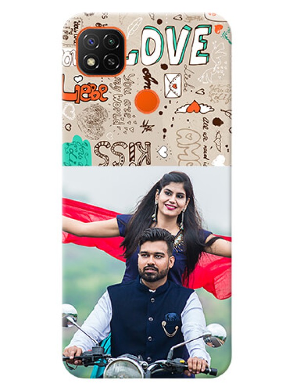 Custom Redmi 9 Personalised mobile covers: Love Doodle Pattern 