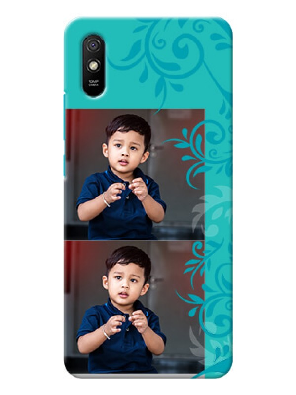 Custom Redmi 9A Mobile Cases with Photo and Green Floral Design 