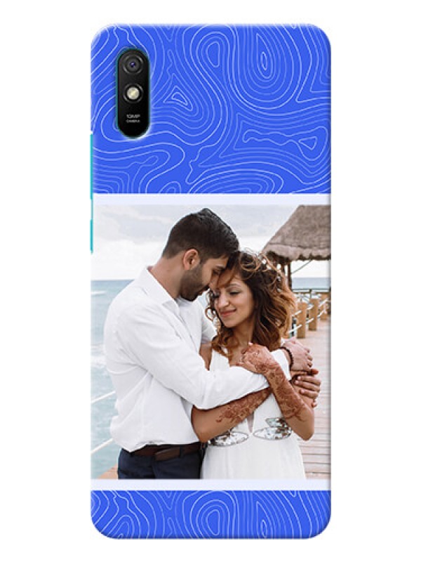 Custom Redmi 9A Mobile Back Covers: Curved line art with blue and white Design