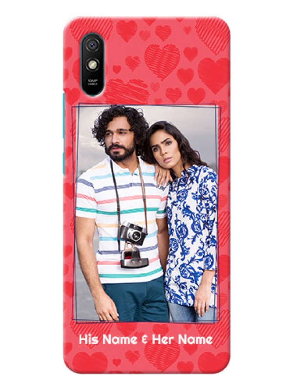 Custom Redmi 9i Sport Mobile Back Covers: with Red Heart Symbols Design