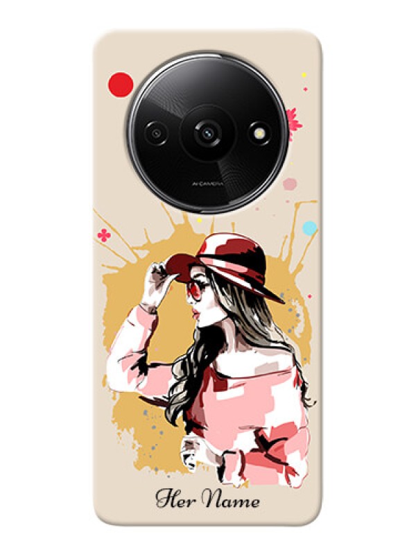 Custom Redmi A3 Photo Printing on Case with Women with pink hat Design