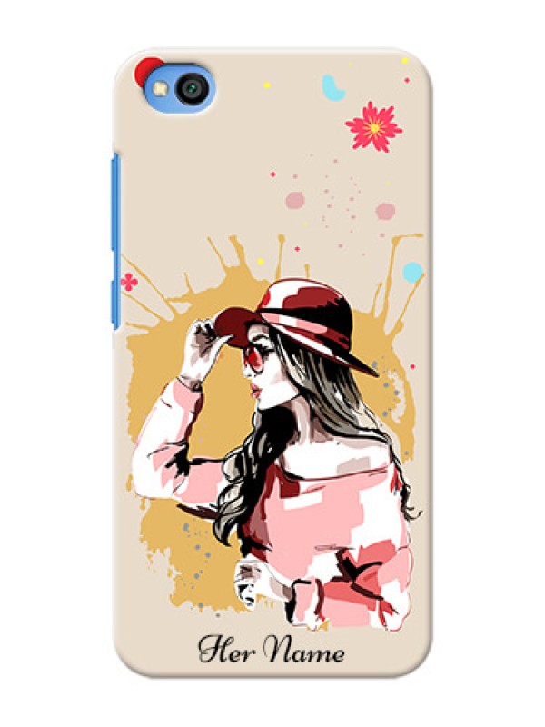 Custom Redmi Go Back Covers: Women with pink hat Design