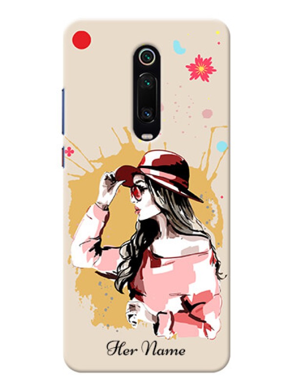 Custom Redmi K20 Back Covers: Women with pink hat Design