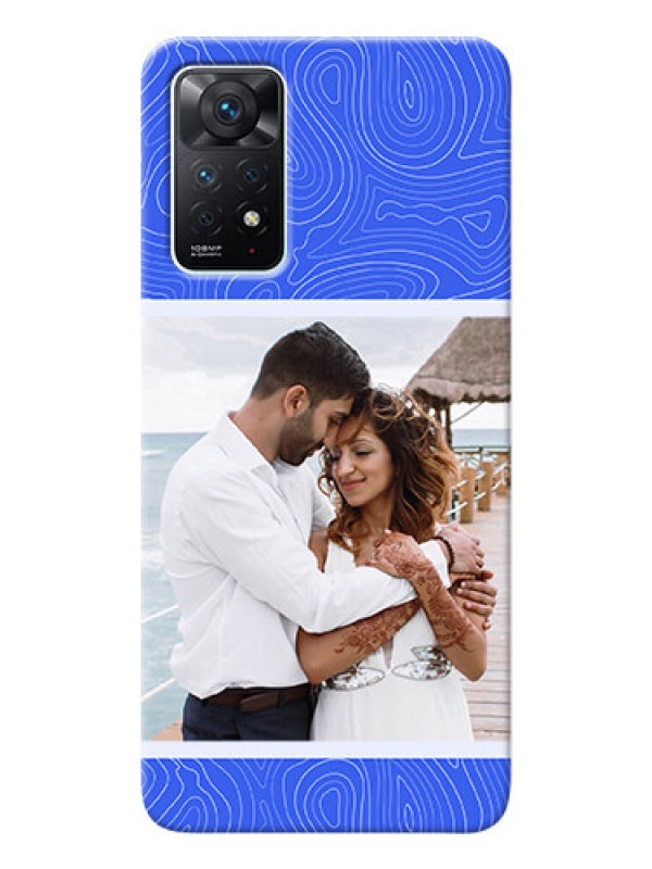 Custom Redmi Note 11 Pro 5G Mobile Back Covers: Curved line art with blue and white Design