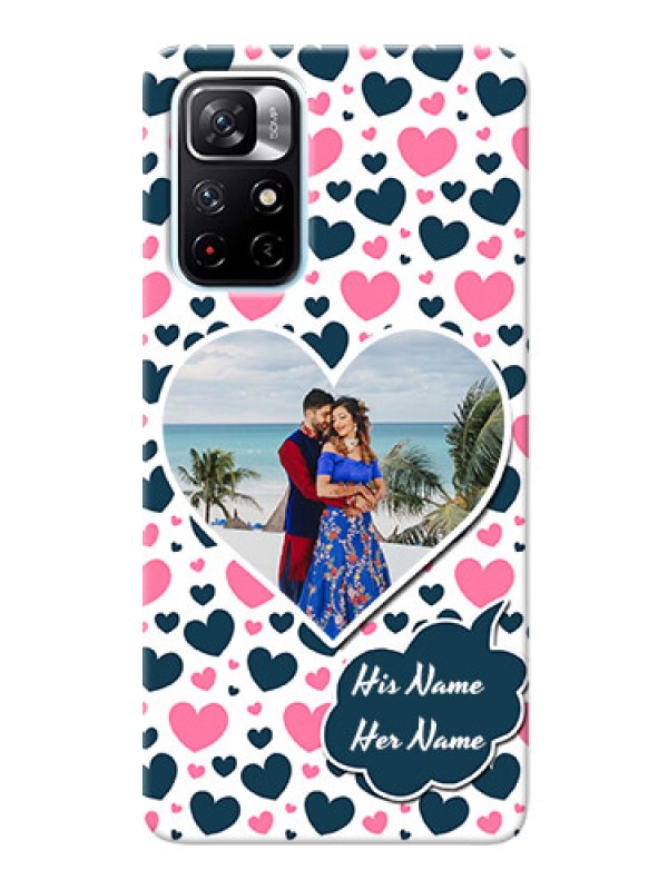 Custom Redmi Note 11T 5G Mobile Covers Online: Pink & Blue Heart Design