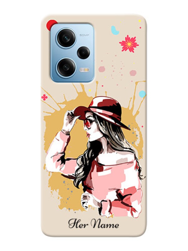 Custom Redmi Note 12 Pro 5G Back Covers: Women with pink hat Design