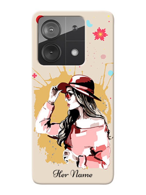 Custom Redmi Note 13 5G Photo Printing on Case with Women with pink hat Design