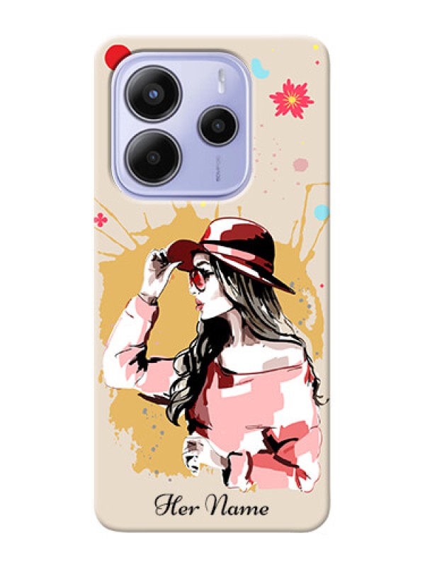 Custom Xiaomi Redmi Note 14 se Custom Hard Phone Case - Women With Pink Hat Design