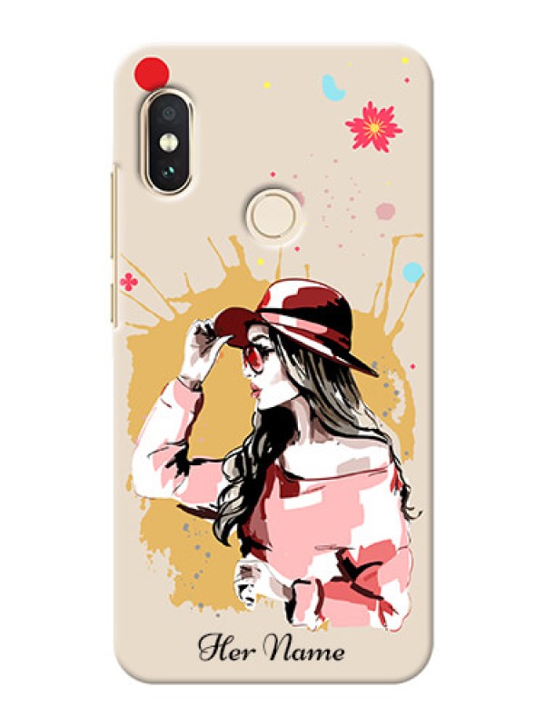 Custom Redmi Note 5 Pro Back Covers: Women with pink hat Design