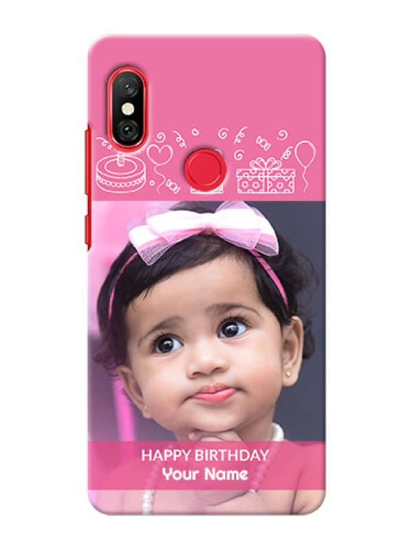 Custom Redmi Note 6 Pro Custom Mobile Cover with Birthday Line Art Design