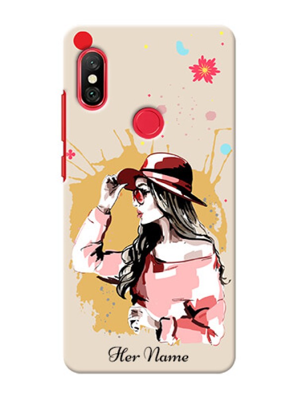 Custom Redmi Note 6 Pro Back Covers: Women with pink hat Design