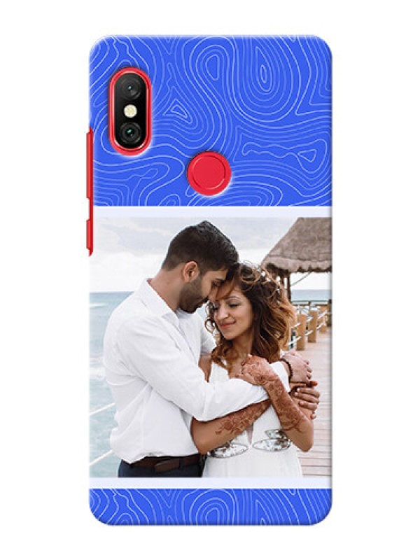 Custom Redmi Note 6 Pro Mobile Back Covers: Curved line art with blue and white Design
