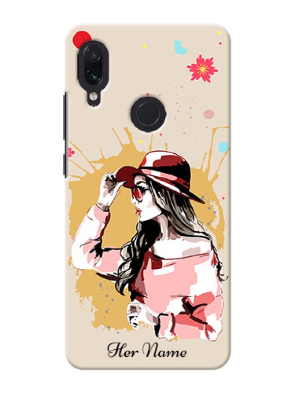 Custom Redmi Note 7 Pro Back Covers: Women with pink hat Design