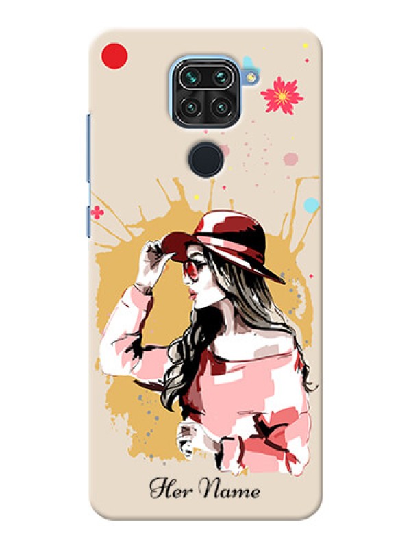 Custom Redmi Note 9 Back Covers: Women with pink hat Design
