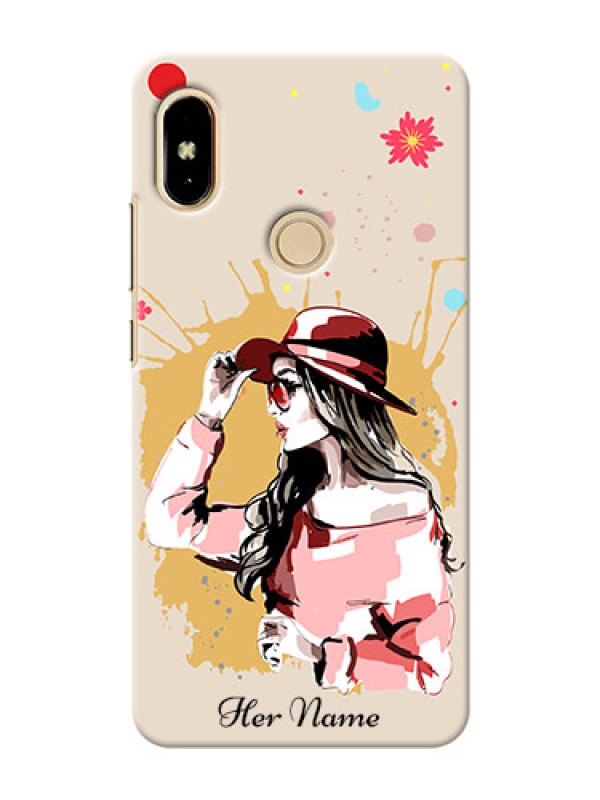 Custom Redmi S2 Back Covers: Women with pink hat Design