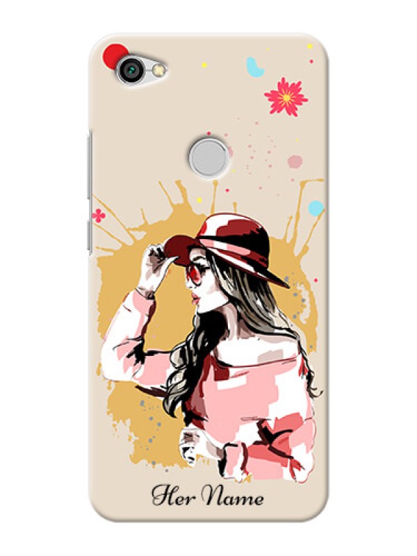 Custom Redmi Y1 Back Covers: Women with pink hat Design