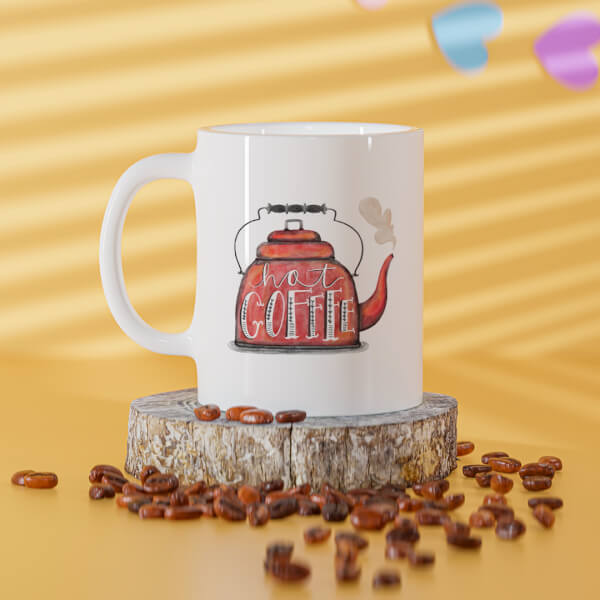 Custom Coffee Jar With Hot Coffees Text For Coffee Lovers Design On Mug
