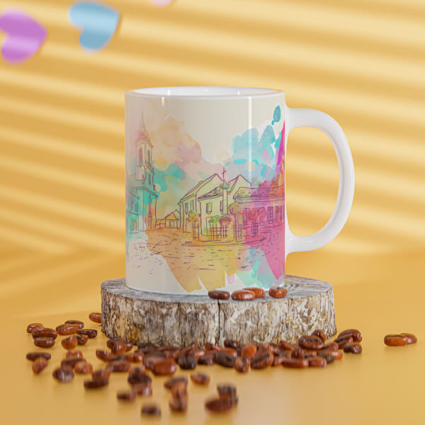 Custom Artistic City Painting Background Design On Mug