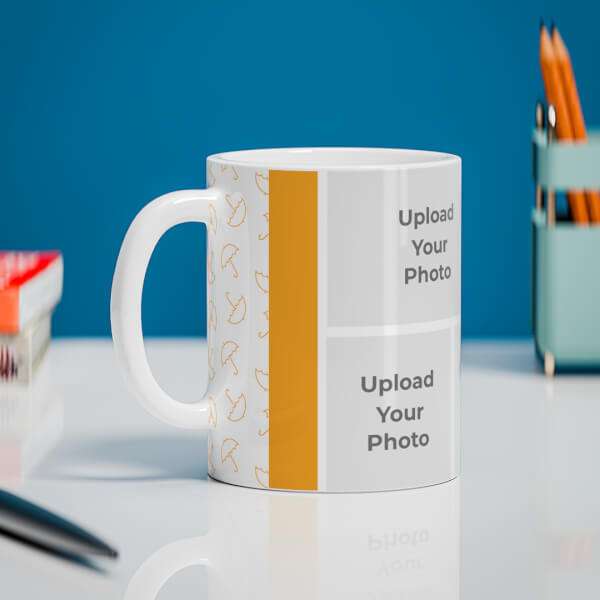 Custom Orange color Umbrella Pattern Background With 4 Pic Upload Upload Design On Mug